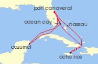 Cruise itinerary map for MSC Cruises 12 Night Caribbean & Bahamas (122565)
