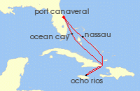 Cruise itinerary map for MSC Cruises 7 Night Caribbean & Bahamas (122562)