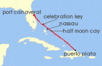 Cruise itinerary map for Carnival Cruises 7 Night Eastern Caribbean (139109)