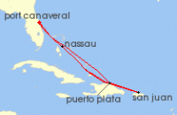 Cruise itinerary map for MSC Cruises 14 Night Caribbean & Bahamas (122497)