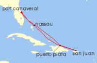 Cruise itinerary map for MSC Cruises 7 Night Caribbean & Bahamas (124929)