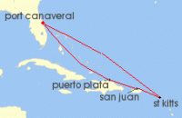 Cruise itinerary map for Celebrity Cruises 7 Night St. Kitts, San Juan & Puerto Plata (112450)