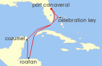 Cruise itinerary map for Carnival Cruises 7 Night Western Caribbean (113535)