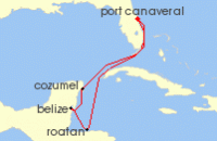 Cruise itinerary map for Carnival Cruises 7 Night Western Caribbean (108602)