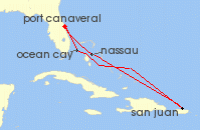 Cruise itinerary map for MSC Cruises 7 Night Caribbean & Bahamas (122489)