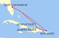 Cruise itinerary map for Princess Cruises 7 Night Eastern Caribbean with Puerto Rico (130698)