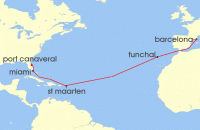 Cruise itinerary map for MSC Cruises 14 Night MSC Grand Voyages (131453)