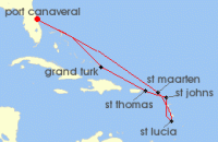 Cruise itinerary map for Celebrity Cruises 10 Night Southern Caribbean Holiday (140982)