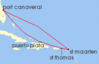 Cruise itinerary map for Celebrity Cruises 7 Night St. Thomas, St. Maarten & Puerto Plata  (140980)