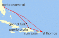 Cruise itinerary map for Carnival Cruises 8 Night Eastern Caribbean (102543)