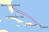 Cruise itinerary map for Disney Cruise Line 7 Night Eastern Caribbean Cruise From Port Canaveral (138283)