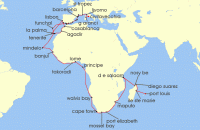 Cruise itinerary map for Regent Seven Seas Cruises 64 Night Indian Ocean Odyssey Port Louis To Rome (Civitavecchia) (142525)