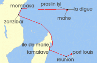 Cruise itinerary map for Hapag Lloyd 16 Night Exotic Dream Destinations (Port Louis (Mauritius) - Mahe (Seychelles)) (131613)