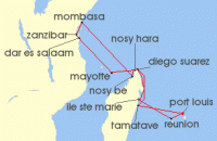 Cruise itinerary map for Hapag Lloyd 19 Night Expedition Route In Madagascar With The Europa (Port Louis (Mauritius) - Port Louis (Mauritius)) (119696)