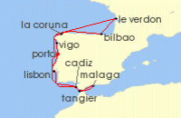 Cruise itinerary map for TUI Cruises 14 Nachte - Rund Um Die Iberische Halbinsel - Ab/Bis Leixoes (Porto) (141769)