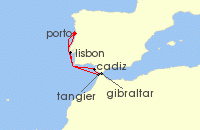 Cruise itinerary map for TUI Cruises 7 Nachte - Sommerzeit An Der Westkuste Mit Cadiz - Ab/Bis Leixoes (Porto) (115086)