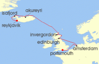 Cruise itinerary map for Virgin Voyages 10 Night English Elegance to Idyllic Iceland (125825)