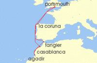 Cruise itinerary map for Fred Olsen Cruise Lines 12 Night Medinas & Mountains of Morocco (119279)