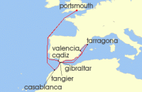 Cruise itinerary map for Saga Cruises 15 Night Moroccan Sights and Spanish Cities (127420)