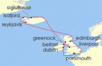 Cruise itinerary map for Virgin Voyages 15 Night Eclipse in the Land of Fire and Ice (136213)