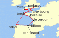 Cruise itinerary map for Ambassador Cruise Line 12 Night Cultural Gems Of The Iberian Peninsula & France (135748)