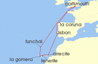 Cruise itinerary map for Fred Olsen Cruise Lines 13 Night Canary Islands Christmas with New Year in Lisbon (119270)