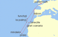Cruise itinerary map for Saga Cruises 18 Night Canaries and Culture of Cape Verde (127306)