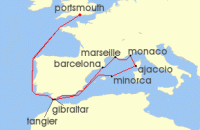 Cruise itinerary map for Saga Cruises 16 Night Jewels of the Mediterranean (132754)