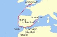 Cruise itinerary map for Saga Cruises 16 Night A Taste of Morocco and Historic Spain (140678)