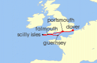 Cruise itinerary map for Saga Cruises 5 Night Guernsey and the Cornish Coast (132748)