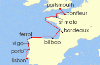 Cruise itinerary map for Azamara Cruises 11 Night Cruise France & Spain Cruise: Honfleur, Bordeaux & Bilbao (134170)