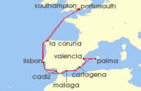 Cruise itinerary map for Fred Olsen Cruise Lines 14 Night New Year Spanish Escape (119272)