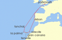 Cruise itinerary map for Saga Cruises 14 Night Canary Island Vistas: February (127416)