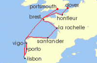 Cruise itinerary map for Saga Cruises 12 Night Delightful France, Spain and Portugal (132745)