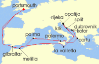 Cruise itinerary map for Saga Cruises 26 Night Captain Frankos Homecoming Cruise (127272)