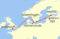 Cruise itinerary map for Fred Olsen Cruise Lines 14 Night Fairytale Baltic with Christmas Markets (124309)