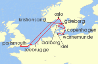 Cruise itinerary map for Saga Cruises 16 Night Festive Traditions of Scandinavia (132629)