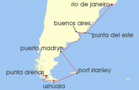 Cruise itinerary map for Oceania Cruises 16 Night Penguins & Patagonia Punta Arenas to Rio de Janeiro (138319)