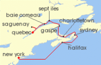 Cruise itinerary map for Crystal Cruises 11 Night North America & Canada - Quebec City To New York City (133696)