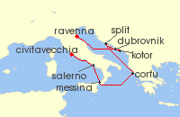 Cruise itinerary map for Norwegian Cruise Line 7 Night Greek Isles from Venice (Ravenna) to Rome: Italy, Greece & Croatia (142217)