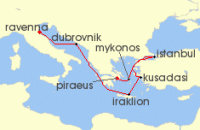 Cruise itinerary map for Norwegian Cruise Line 7 Night Greek Isles From Venice to Athens: Mykonos, Crete & Croatia (136800)