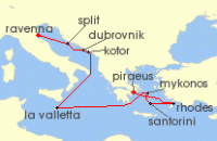 Cruise itinerary map for Celebrity Cruises 11 Night Adriatic & Greek Isles (127198)