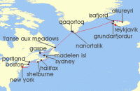 Cruise itinerary map for Seabourn 22 Night Fire & Ice Passage (126379)