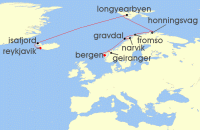 Cruise itinerary map for Viking Cruises 14 Night Iceland & Norways Arctic Explorer (116983)