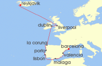 Cruise itinerary map for Viking Cruises 14 Night Iceland, British Isles & Iberia (94122)