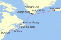 Cruise itinerary map for Windstar Cruises 14 Night Greenland: North Atlantic Odyssey (127430)