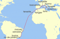 Cruise itinerary map for MSC Cruises 22 Night MSC Grand Voyages (139807)