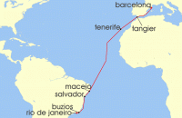 Cruise itinerary map for MSC Cruises 16 Night MSC Grand Voyages (139858)