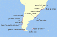 Cruise itinerary map for Oceania Cruises 24 Night Palms to Penguins Rio de Janeiro to Santiago de Chile (137068)