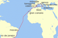 Cruise itinerary map for MSC Cruises 20 Night MSC Grand Voyages (139789)